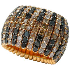 Jona Black Brown and White Diamond 18k Rose Gold Flexible Band Ring