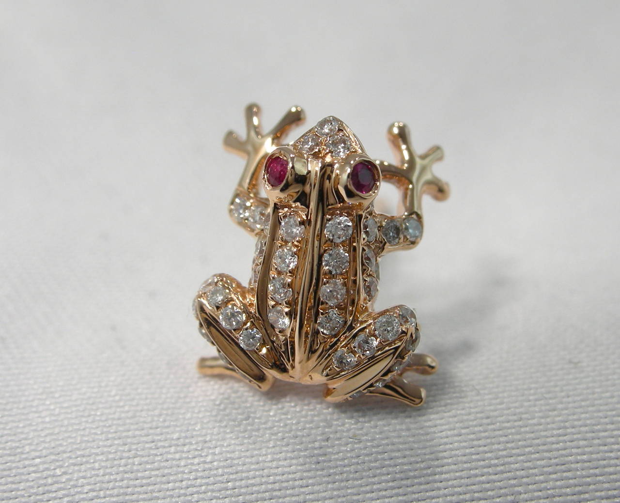 Jona Ruby Diamond Gold Frog Earrings For Sale at 1stdibs