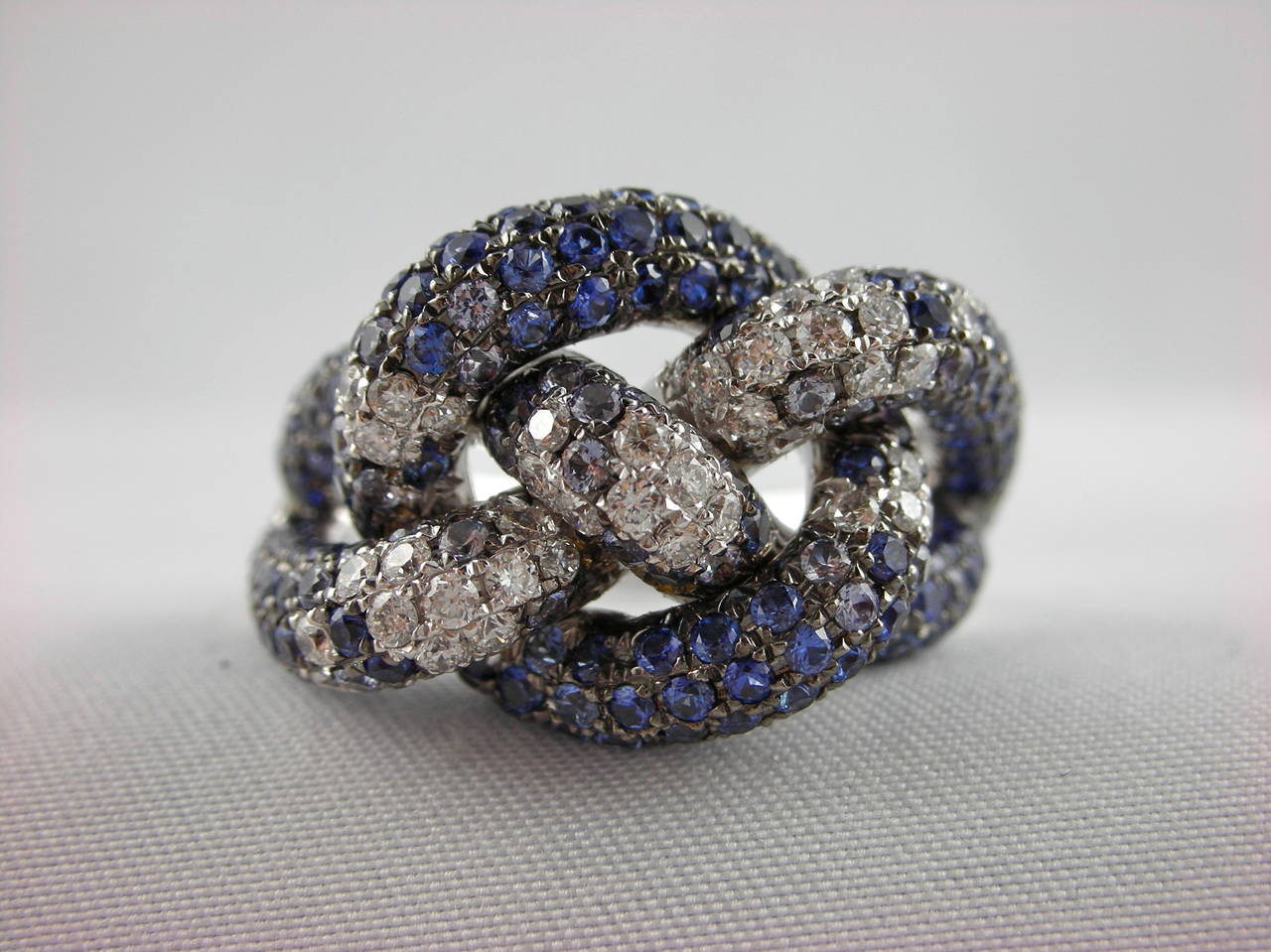 Jona Sapphire Diamond Pavé Gold Knot Ring at 1stdibs
