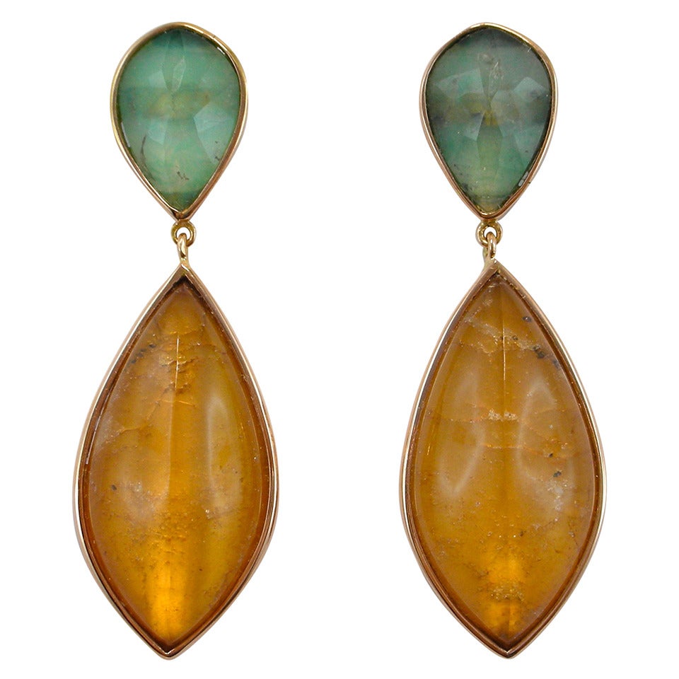 Jona Spessartite Green Opal & Quartz Gold Drop Earrings