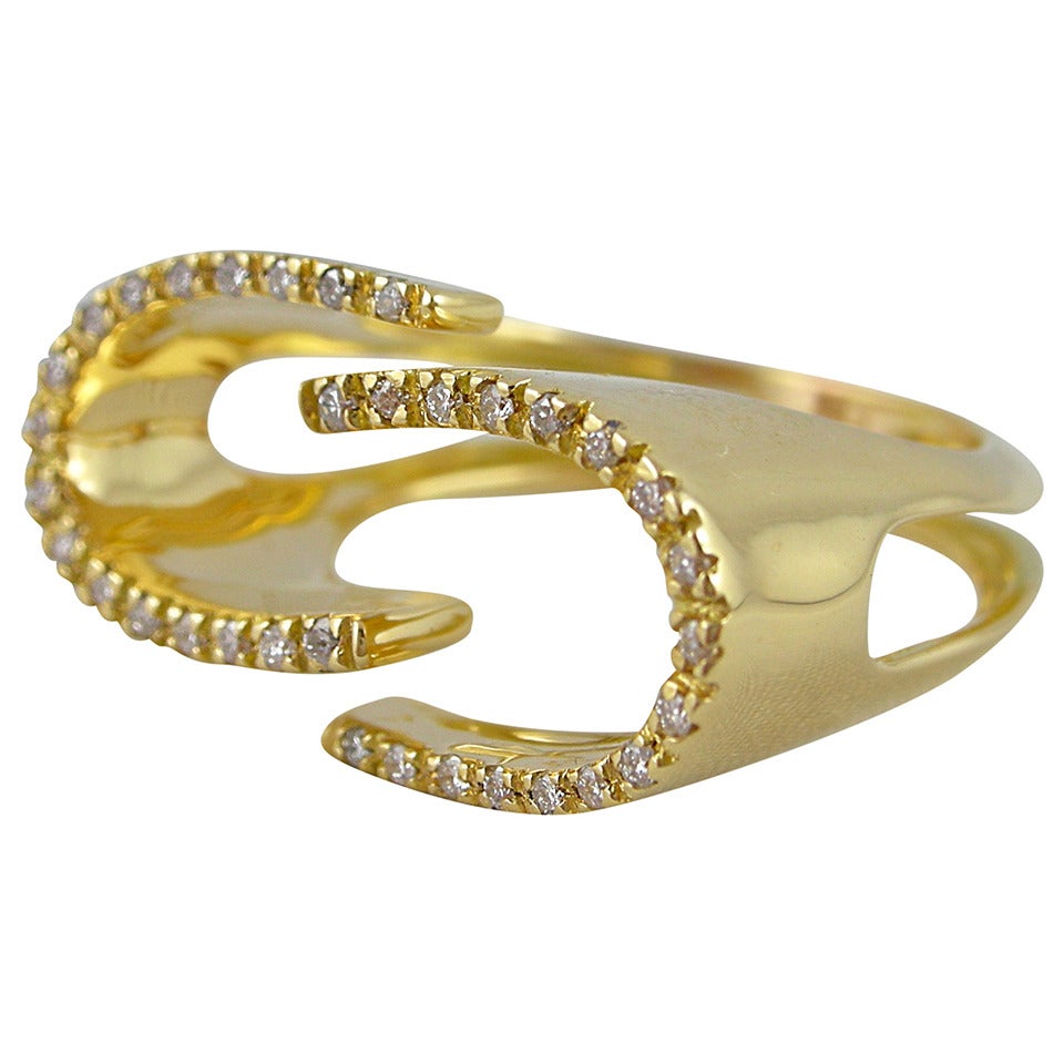 Rose Cut Alex Jona White Diamond 18 Karat Yellow Gold Ring