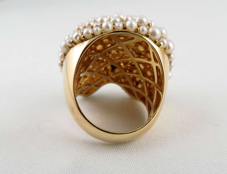 Jona Large Pearl Pave Bombe Gold Ring In New Condition In Torino, IT