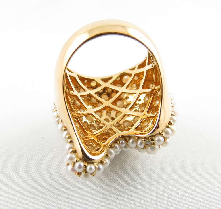 Women's Jona Large Pearl Pave Bombe Gold Ring