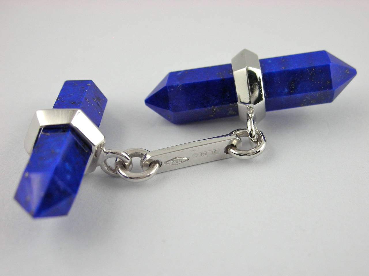 Women's or Men's Alex Jona Lapis Lazuli 18 Karat White Gold Prism Bar Cufflinks