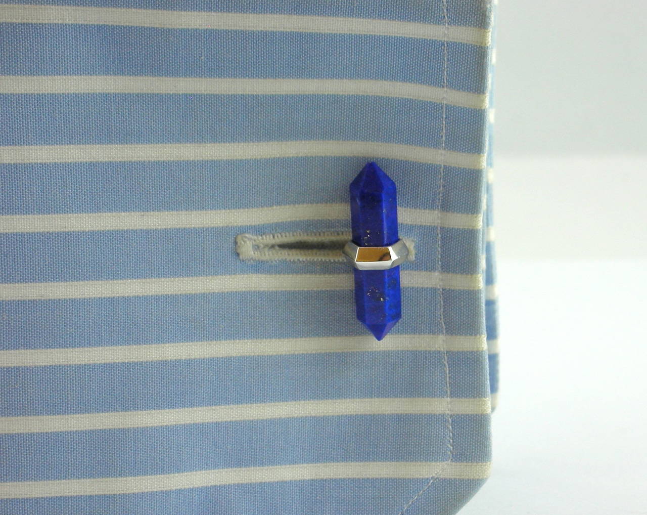 Alex Jona Lapis Lazuli 18 Karat White Gold Prism Bar Cufflinks 2