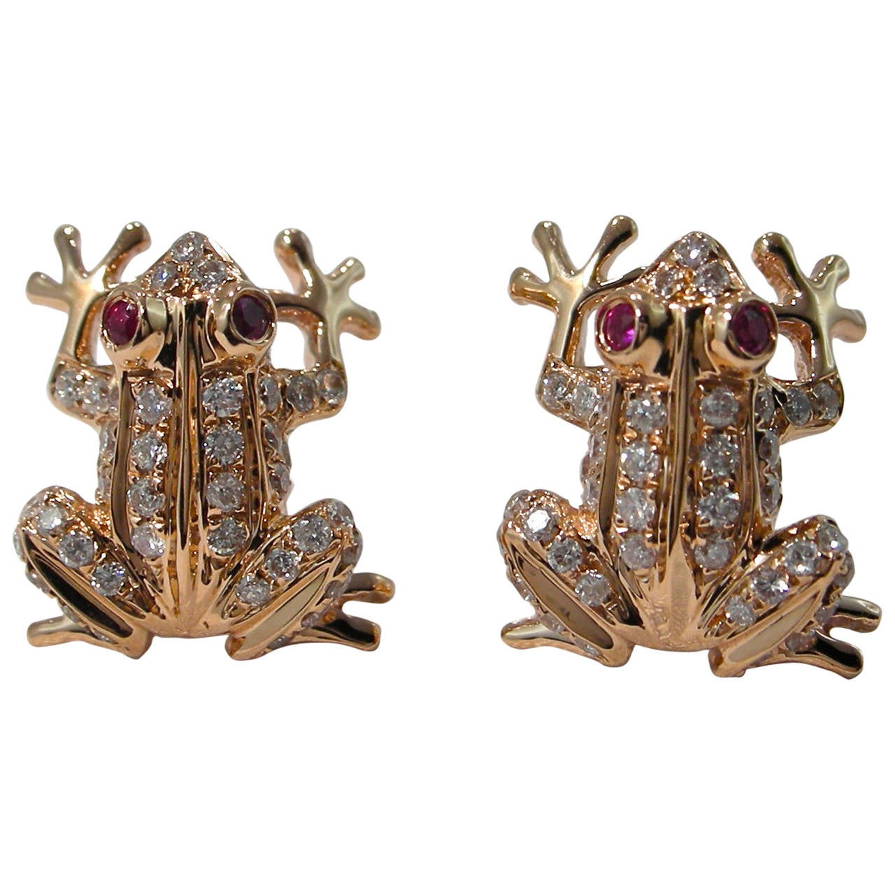 Jona Ruby Diamond Gold Frog Earrings at 1stdibs