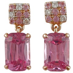 Jona Pink Spinel Sapphire White Diamond 18 Karat Rose Gold Dangle Earrings