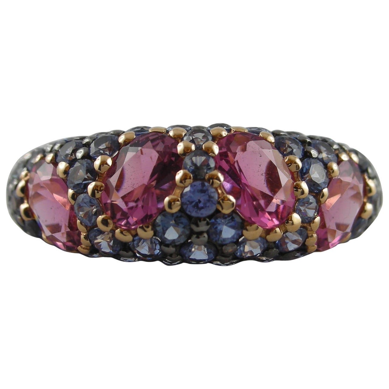 Jona Tourmaline Blue Sapphire Gold Band Ring