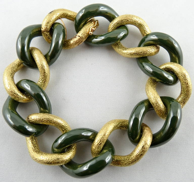 Contemporary Jona High-Tech Green Ceramic Yellow Gold Curb-Link Bracelet