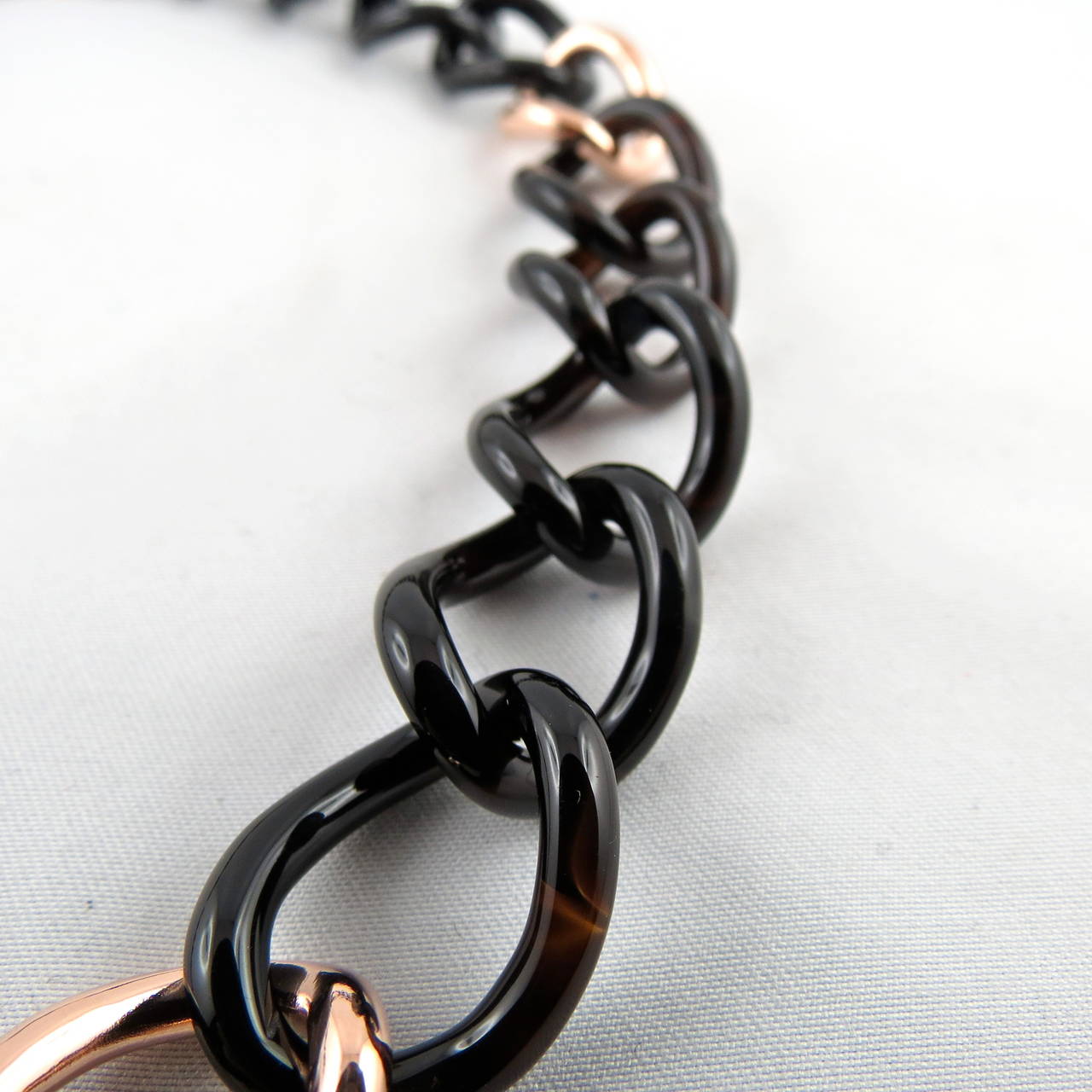 Jona Black Agate 9 Karat Rose Gold Curb Link Necklace