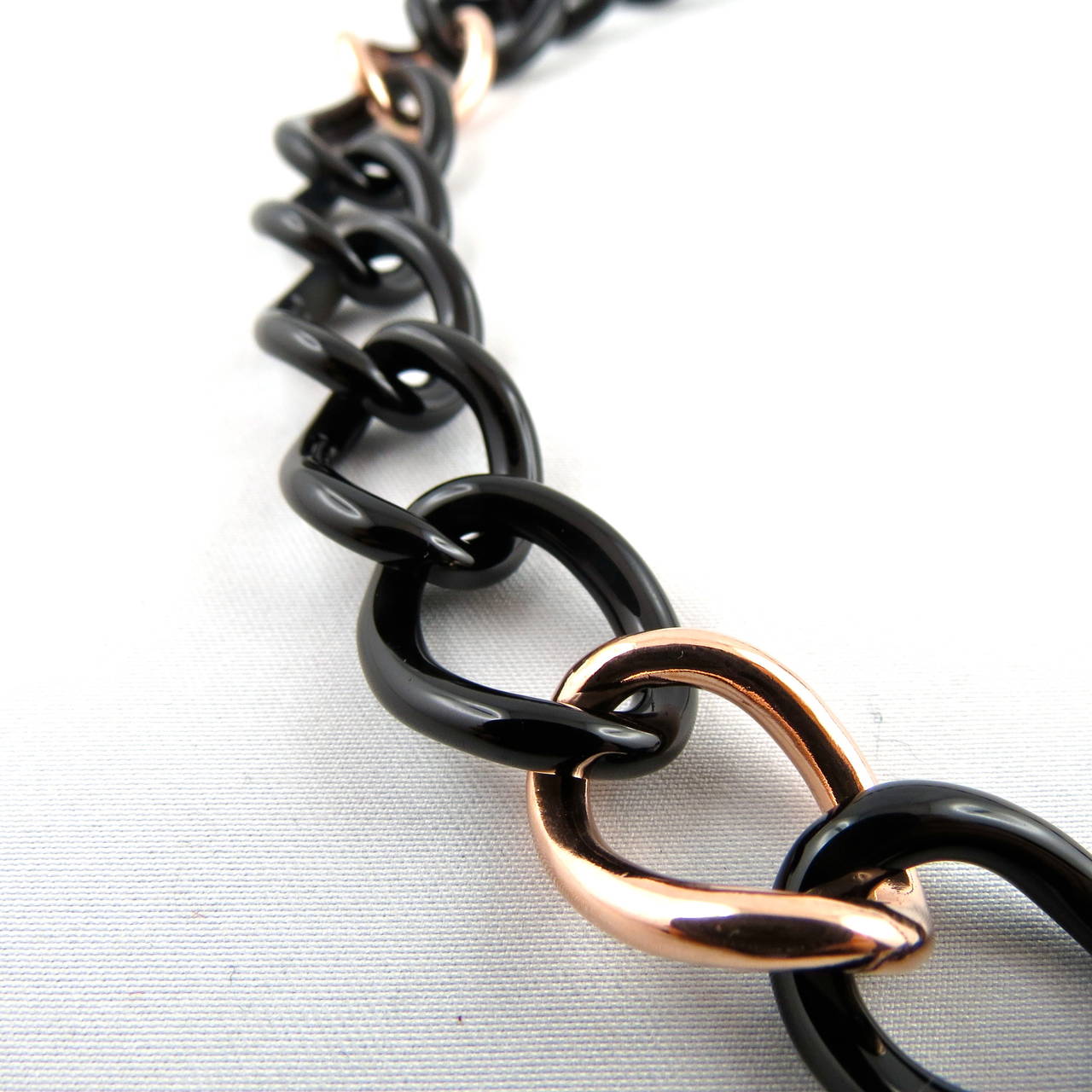 Jona Black Agate 9 Karat Rose Gold Curb Link Necklace In New Condition In Torino, IT