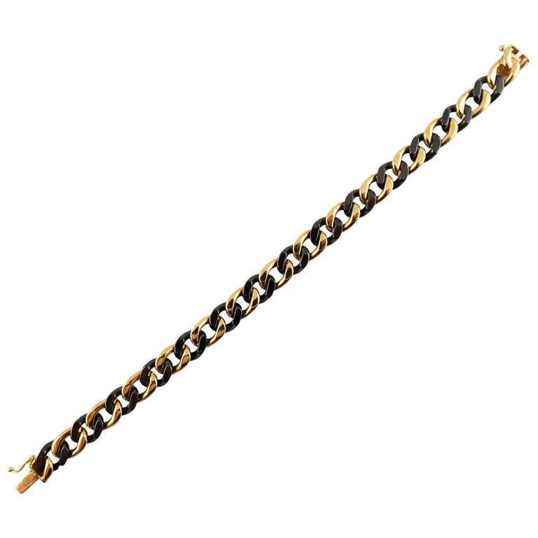 Jona High-Tech Black Ceramic 18 Karat Yellow Gold Curb-Link Bracelet