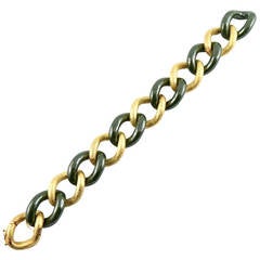 Jona High-Tech Green Ceramic Yellow Gold Curb-Link Bracelet