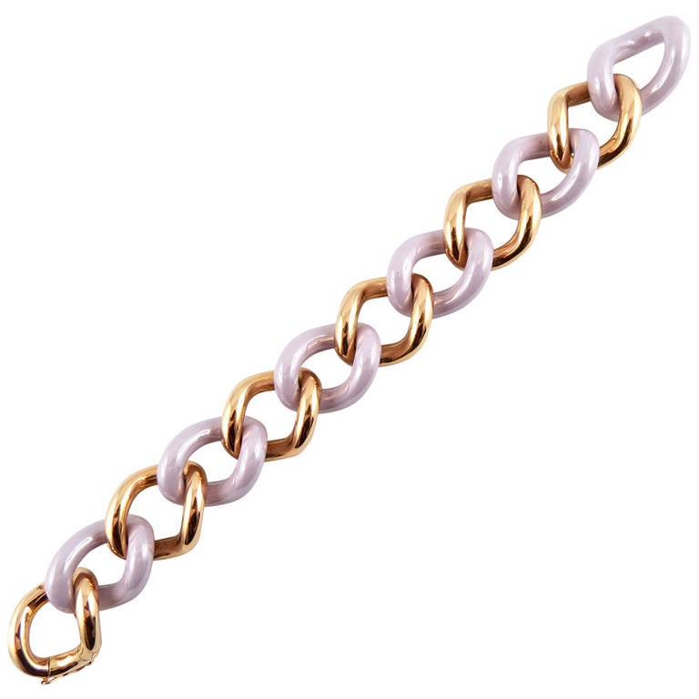 Jona High-Tech Mauve Ceramic Rose Gold Curb-Link Bracelet
