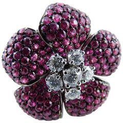 Ruby Diamond Gold Flower Ring 9