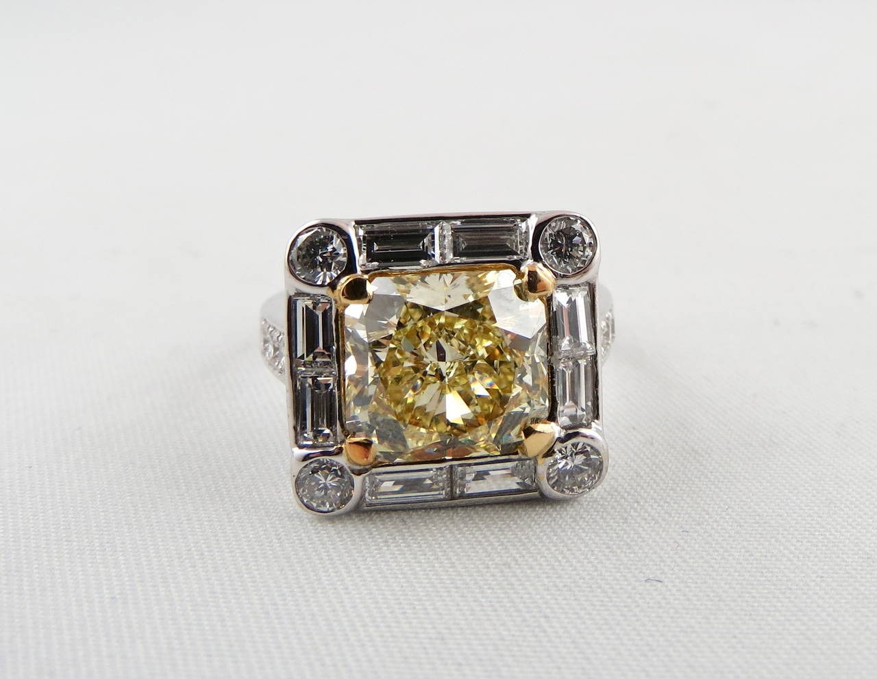 4.01 Carat GIA Cert Natural Fancy Intense Yellow Radiant Cut Diamond Ring 1