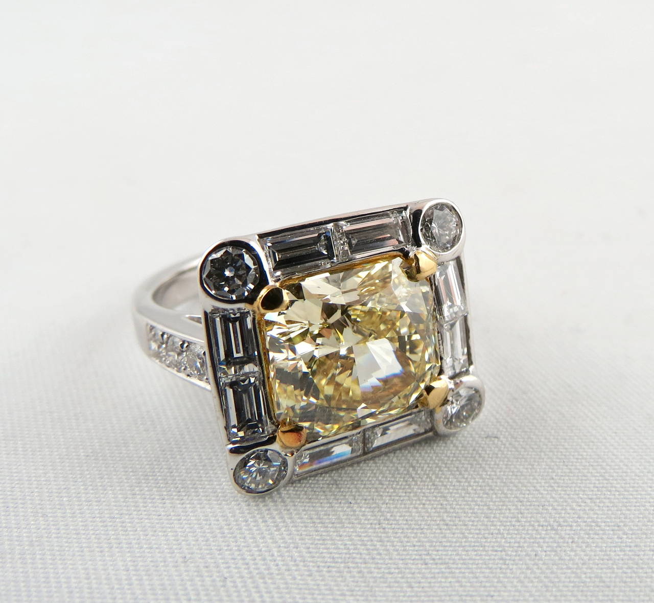 4.01 Carat GIA Cert Natural Fancy Intense Yellow Radiant Cut Diamond Ring 2
