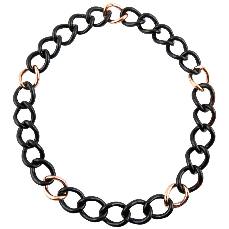 Jona Black Agate 9 Karat Rose Gold Curb Link Necklace 1