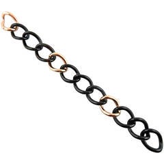 Jona Black Agate 9 Karat Rose Gold Curb Link Bracelet