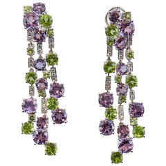 Jona Peridot Amethyst Diamond White Gold Chandelier Earrings 4
