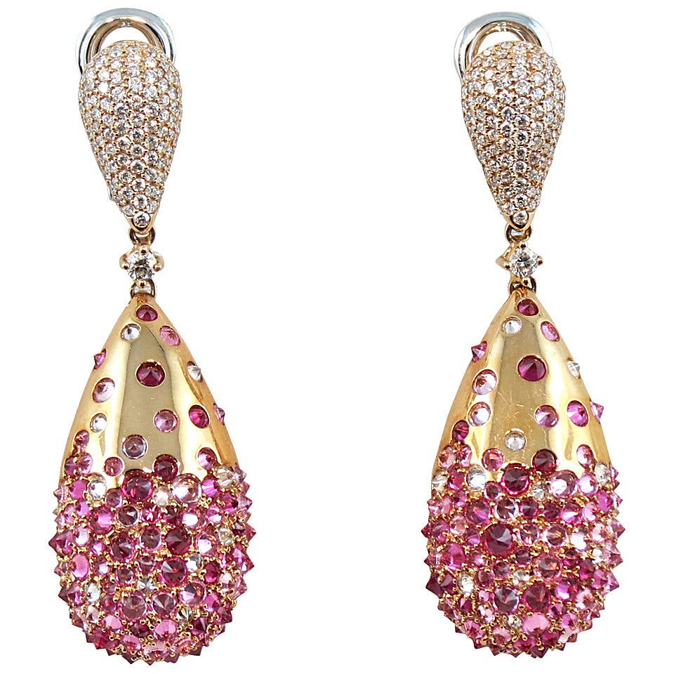 Jona Pink Sapphire Ruby Diamond Drop Earrings