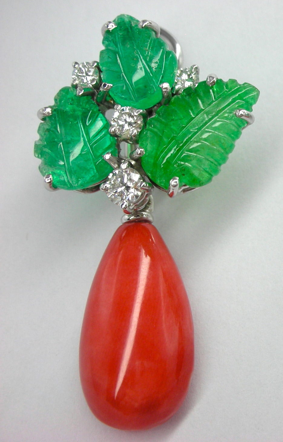 Coral Emerald Diamond Gold Dangle Earrings 2