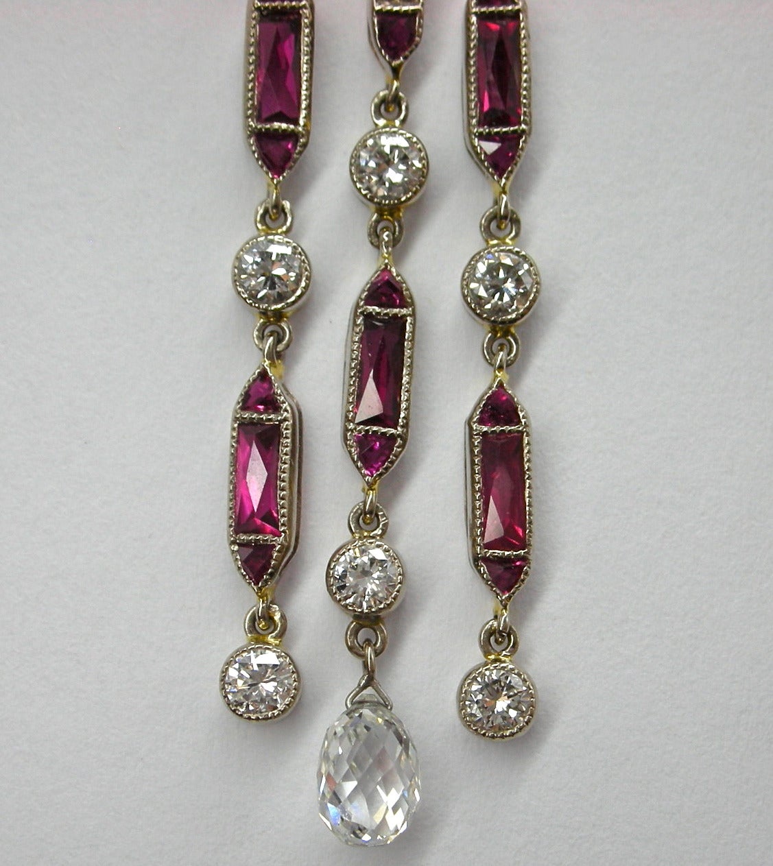 Women's or Men's Jona Ruby Diamond Platinum Chandelier Earrings