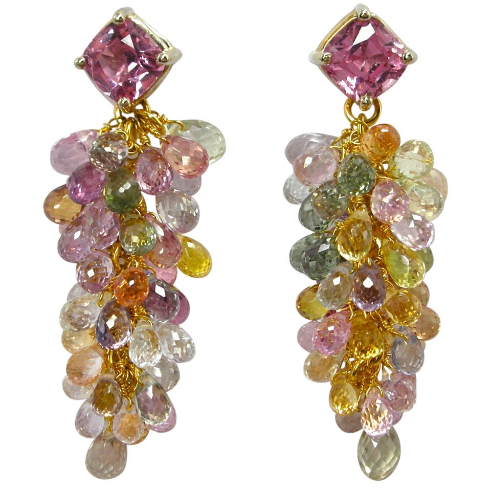 Jona Multicolor Sapphire Grape Cluster Drop Earrings