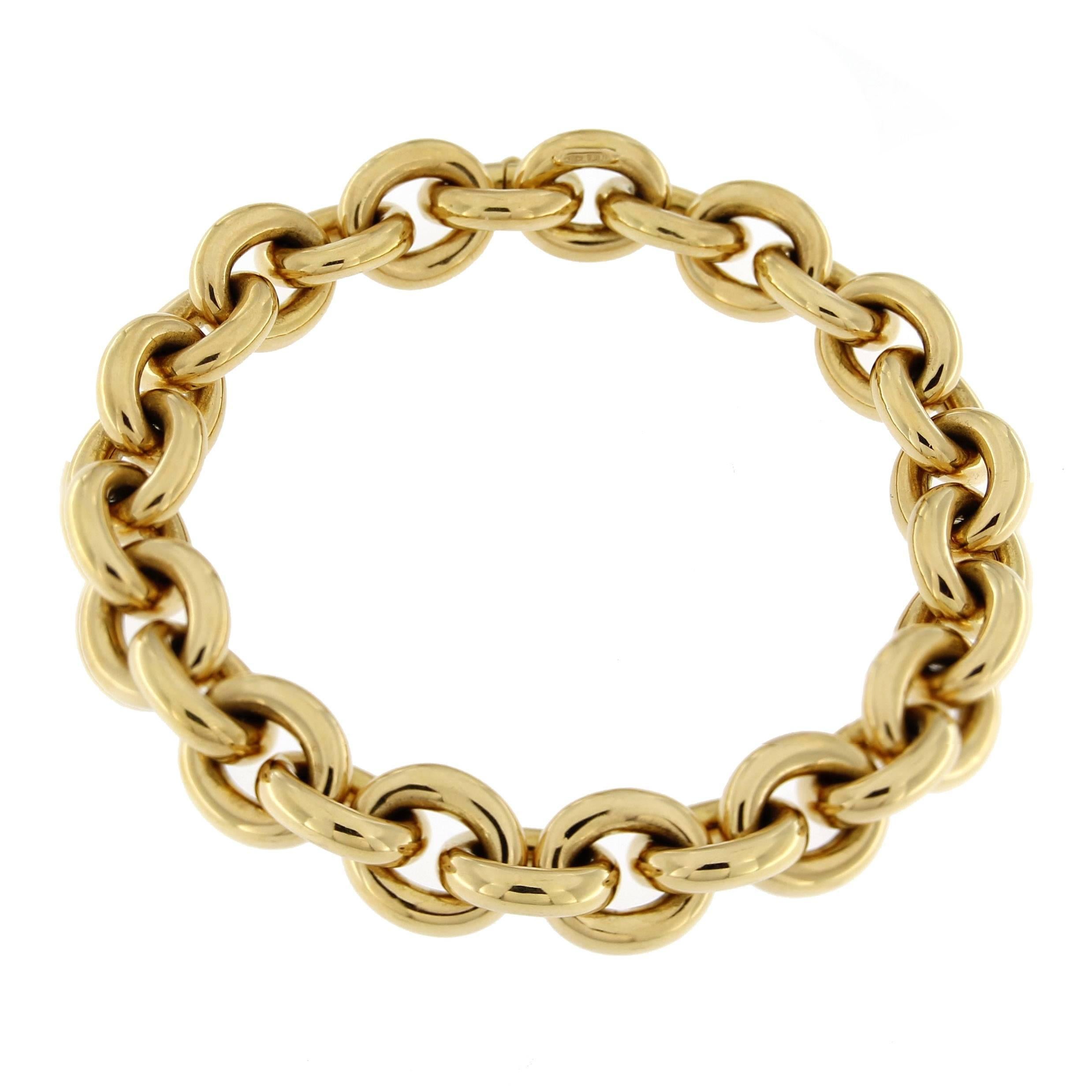 Jona 18 Karat Yellow Gold Hand Made Heavy Chain Link Bracelet In New Condition In Torino, IT