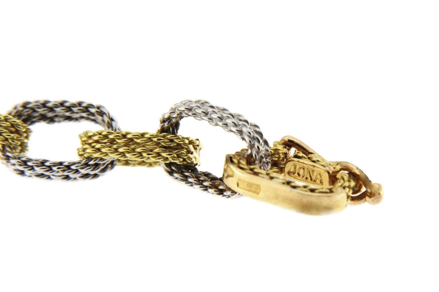 Jona White and Yellow 18 Karat Gold Woven Chain Link Bracelet In New Condition In Torino, IT