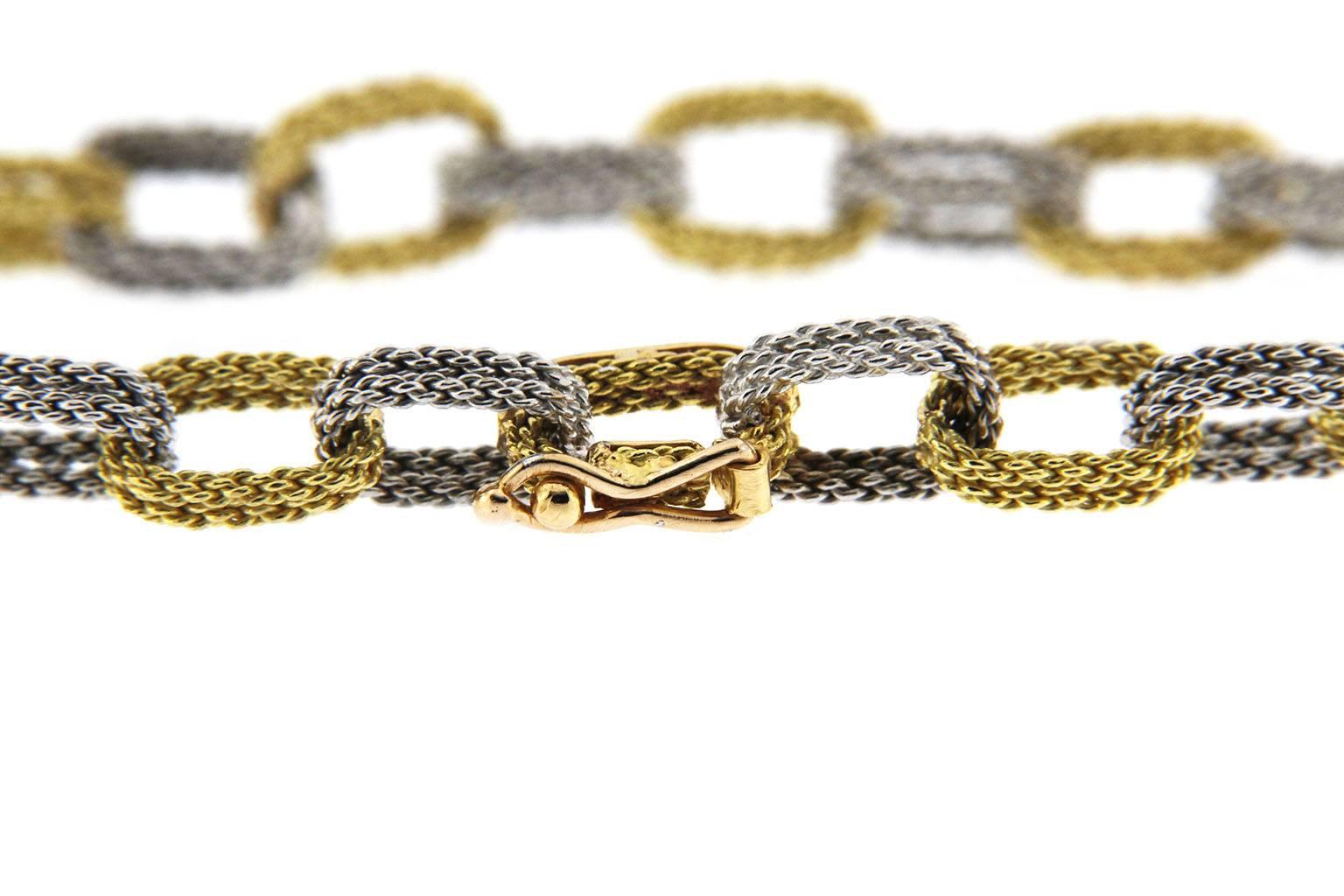 Jona White and Yellow 18 Karat Gold Woven Chain Link Bracelet 1