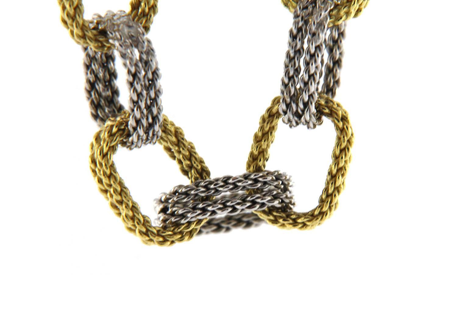 Jona White and Yellow 18 Karat Gold Woven Chain Link Bracelet 2