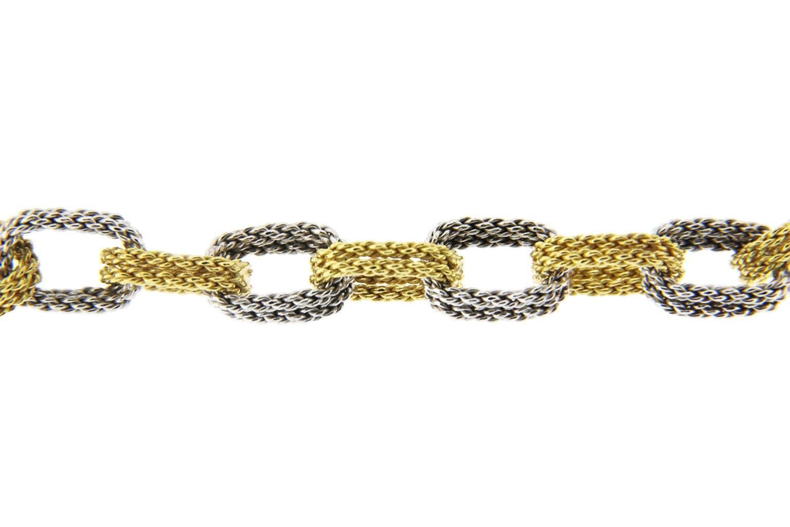 Jona White and Yellow 18 Karat Gold Woven Chain Link Bracelet 3