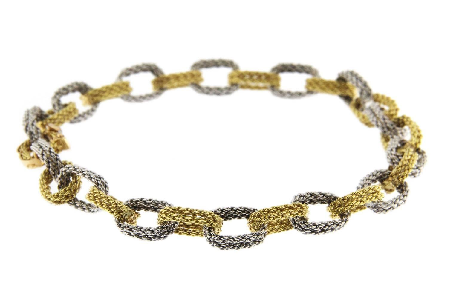 Jona White and Yellow 18 Karat Gold Woven Chain Link Bracelet 4