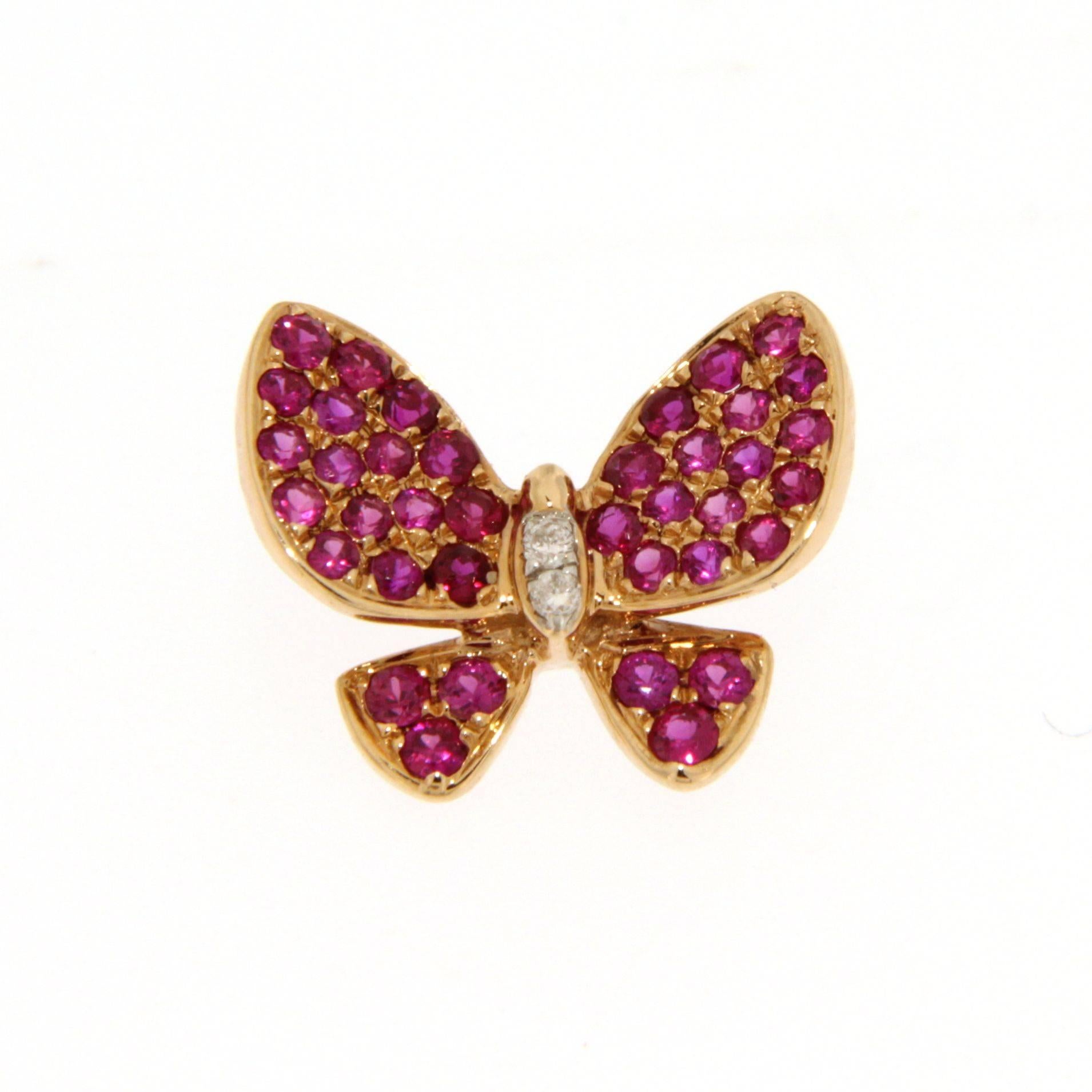 Women's Jona Pink Sapphire White Diamond 18 Karat Rose Gold Butterfly Pendant Necklace