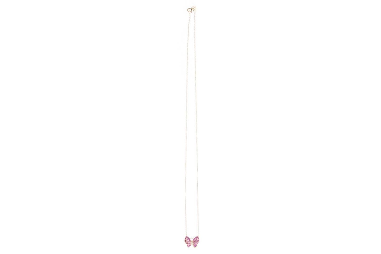 Jona Pink Sapphire White Diamond 18 Karat Rose Gold Butterfly Pendant Necklace 6
