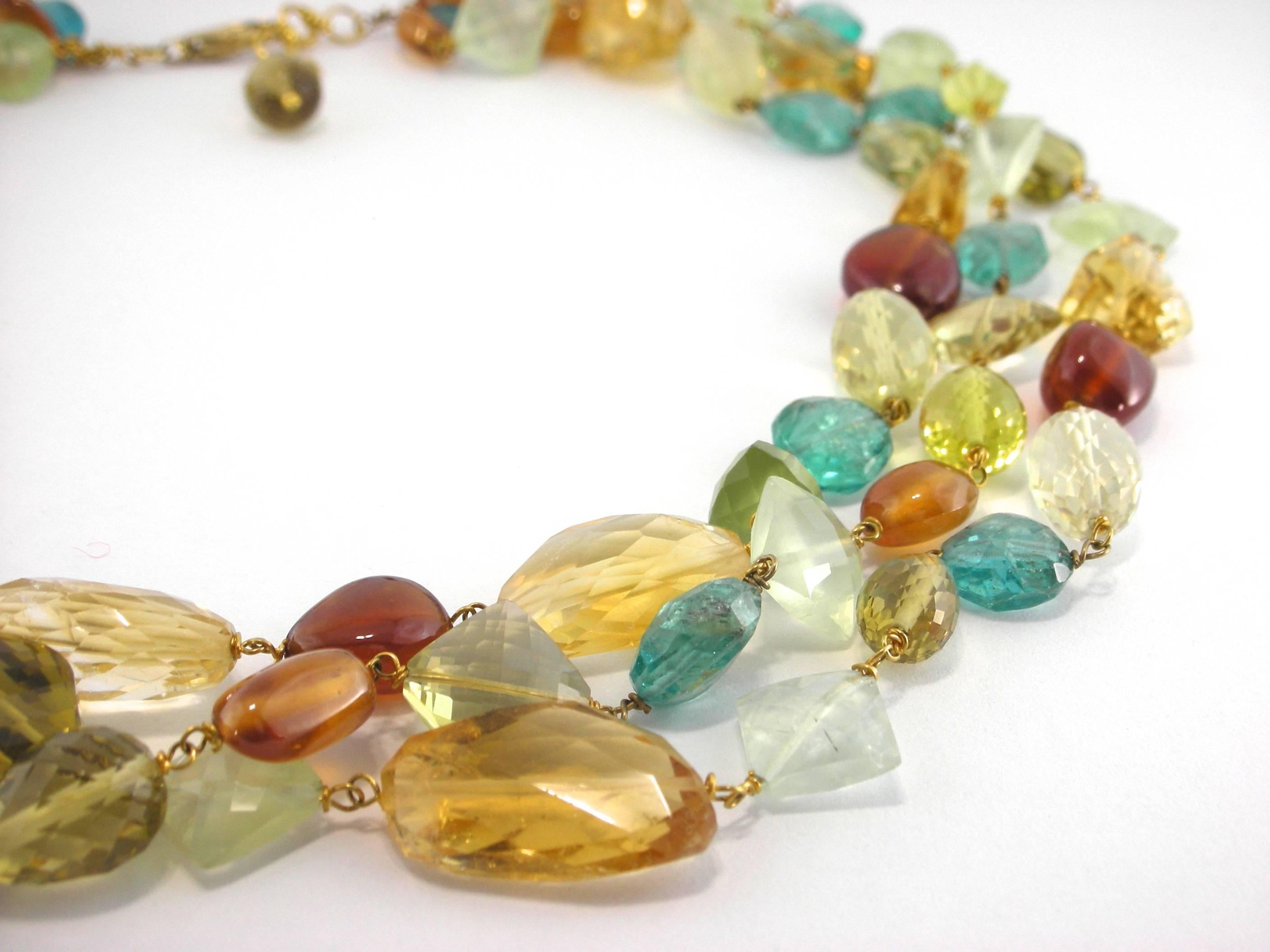 Women's Jona Multiple Gem Pebble Yellow Gold Necklace 