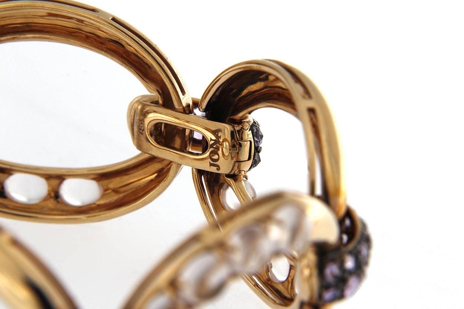 Jona Pink Sapphire Moonstone 18Karat Rose Gold Link Bracelet In New Condition In Torino, IT