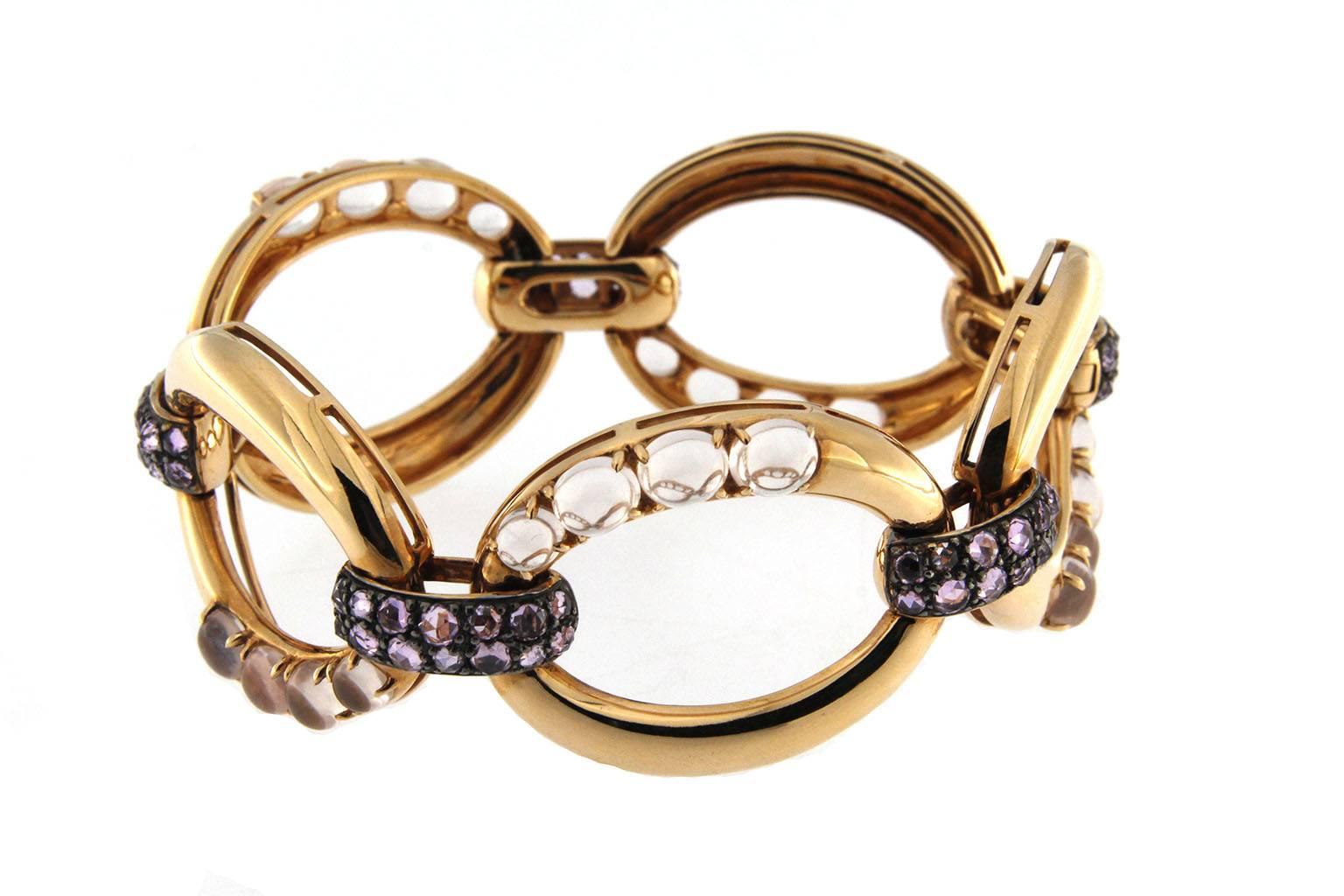 Women's Jona Pink Sapphire Moonstone 18Karat Rose Gold Link Bracelet