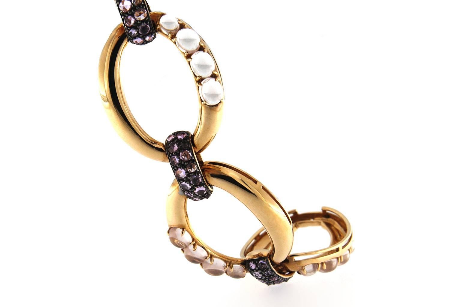 Jona Pink Sapphire Moonstone 18Karat Rose Gold Link Bracelet 2