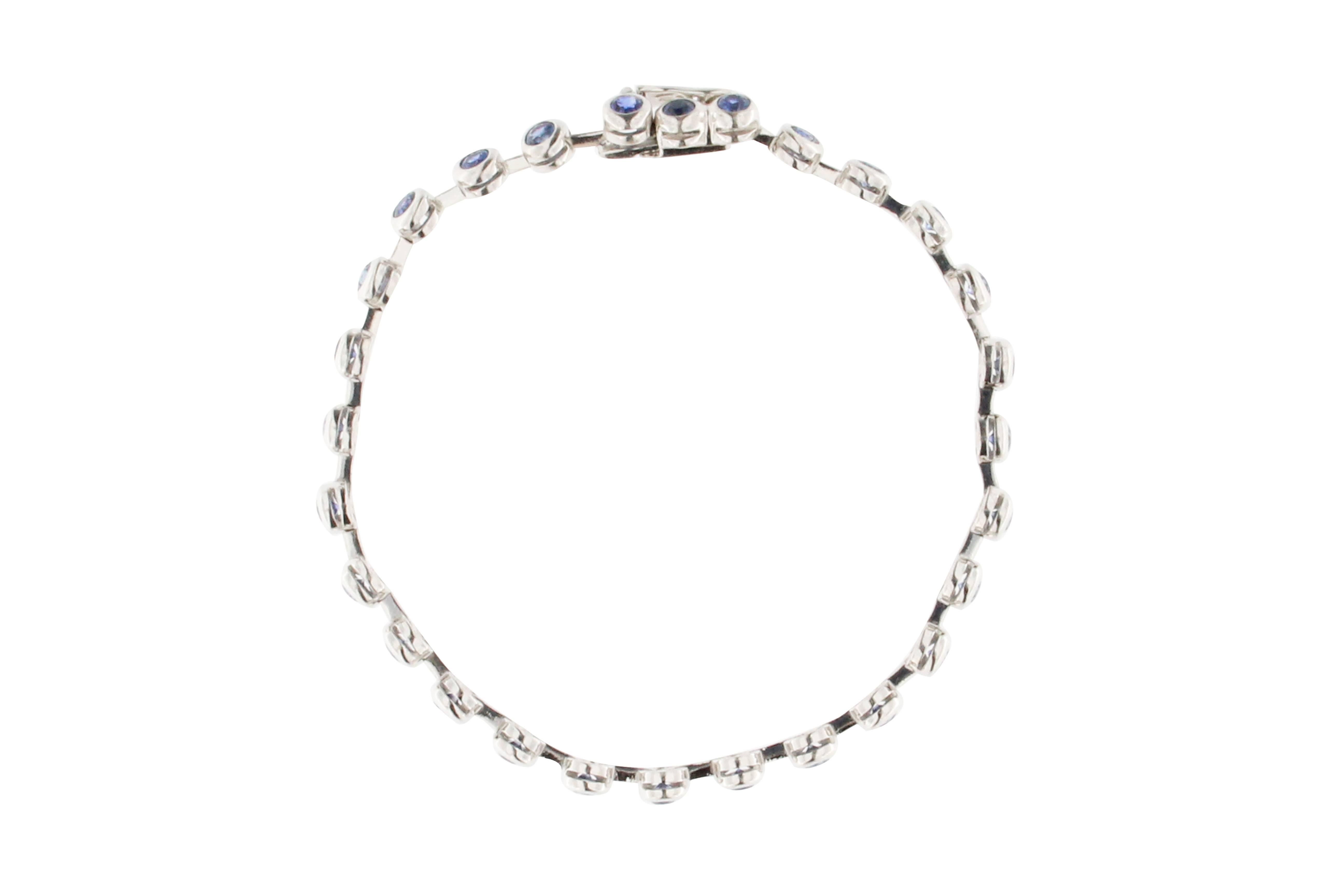 Jona Blue Sapphire 18 Karat White Gold Tennis Bracelet 1