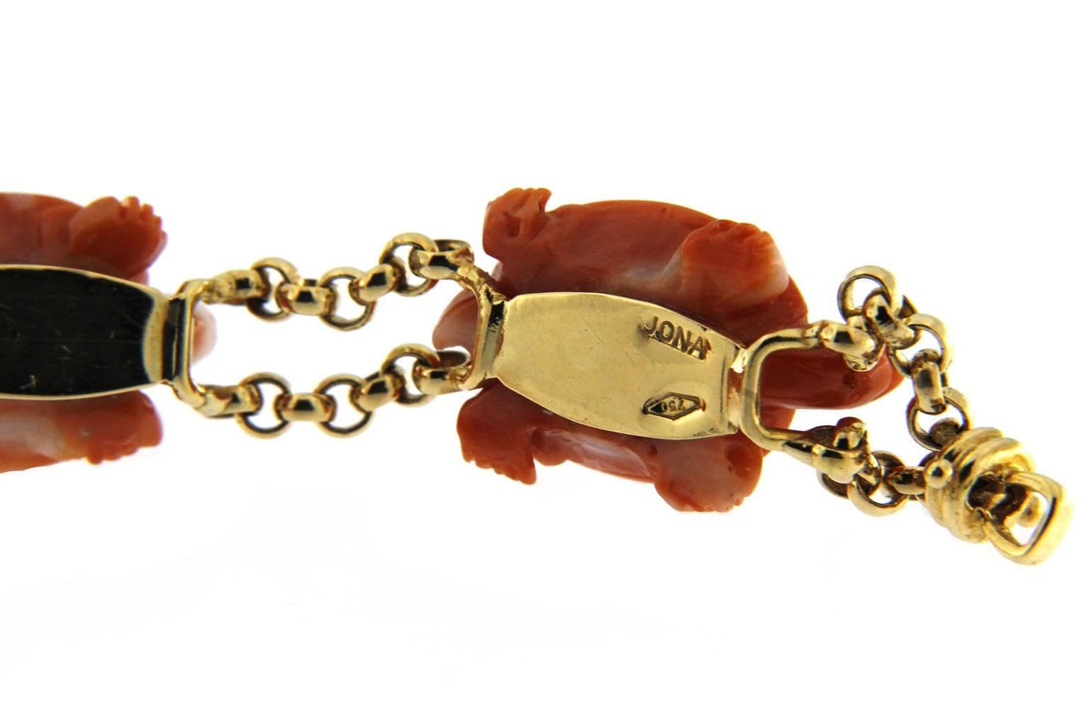 Jona Coral Turtle 18k Yellow Gold Link Bracelet In New Condition In Torino, IT