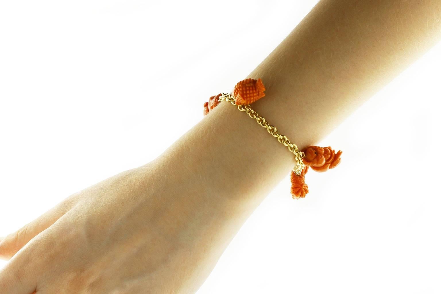Jona design collection, hand crafted in Italy, 18 karat yellow gold chain bracelet with mediterranean coral charms.
All Jona jewelry is new and has never been previously owned or worn. Each item will arrive at your door beautifully gift wrapped in