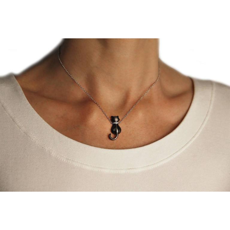 Jona White Gold and Diamond Cat Pendant Necklace at 1stdibs