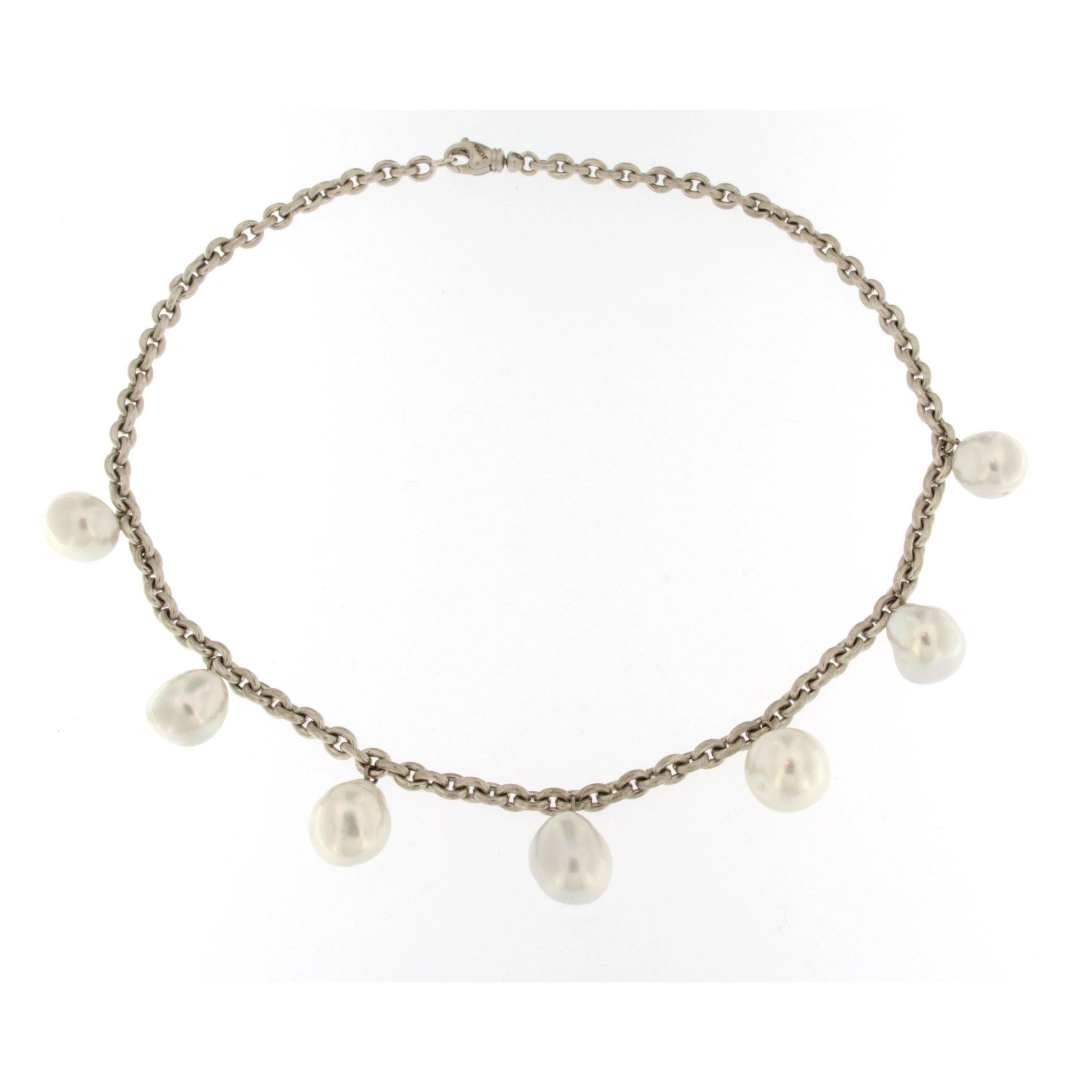 Women's Jona South Sea Baroque Light Grey Pearl 18 Karat White Satin Gold Chain Necklace