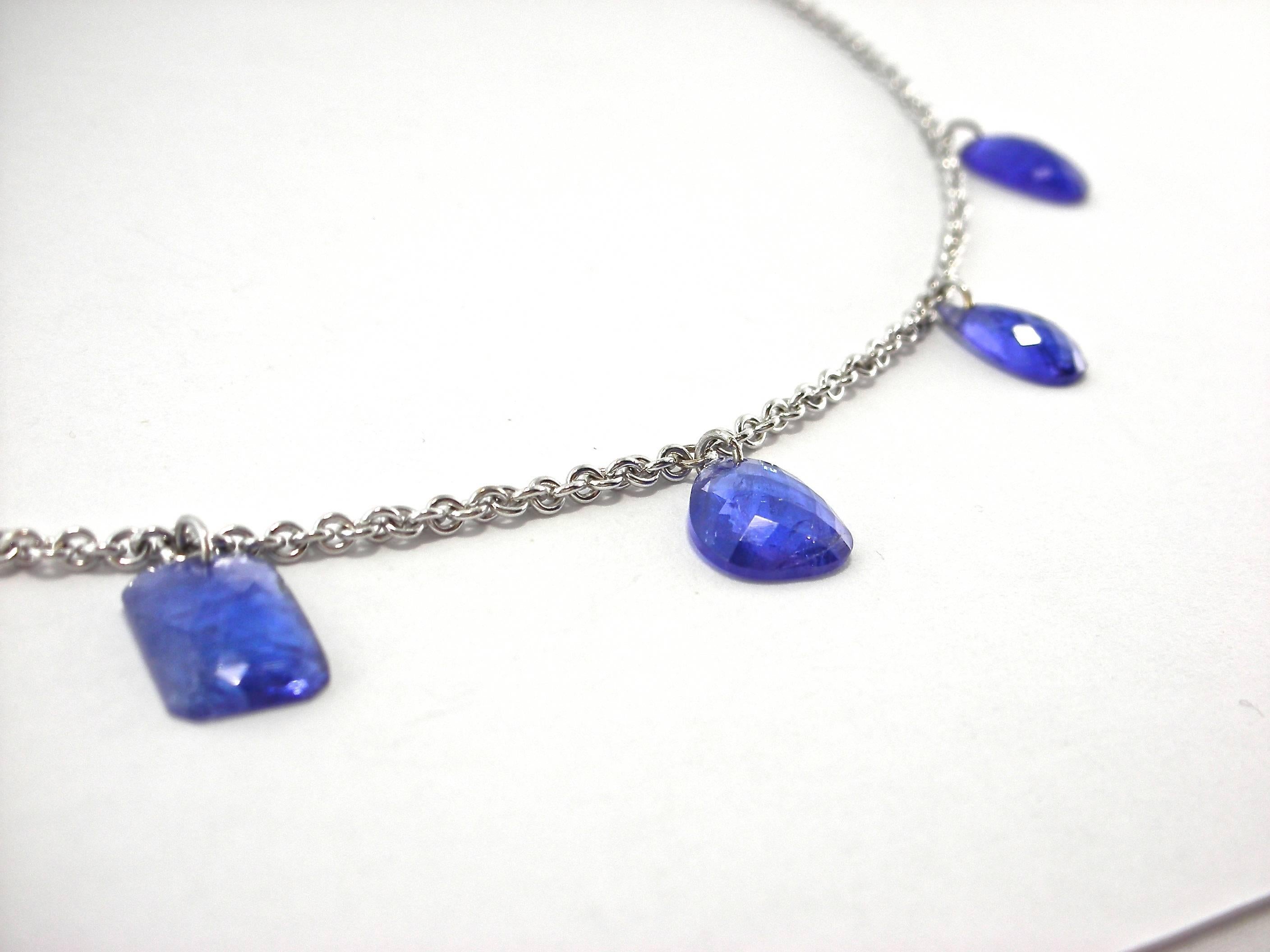 Jona Tanzanite 18 Karat White Gold Chain Pendant Necklace In New Condition In Torino, IT