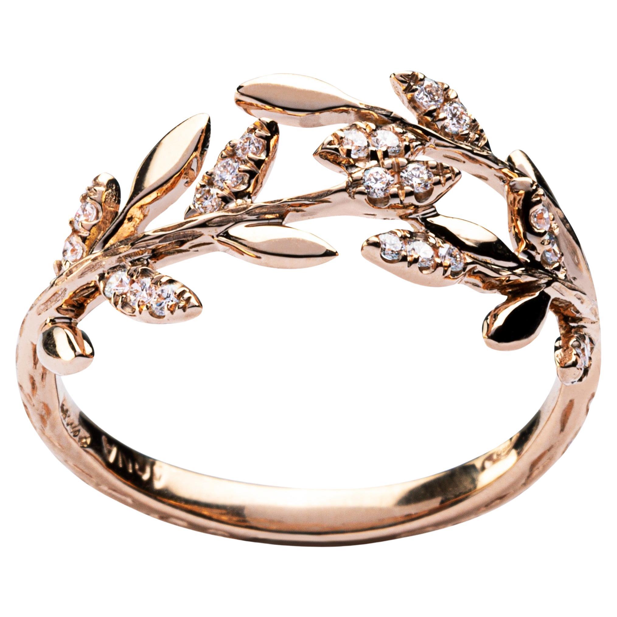 Alex Jona White Diamond 18 Karat Rose Gold Foliage Ring For Sale