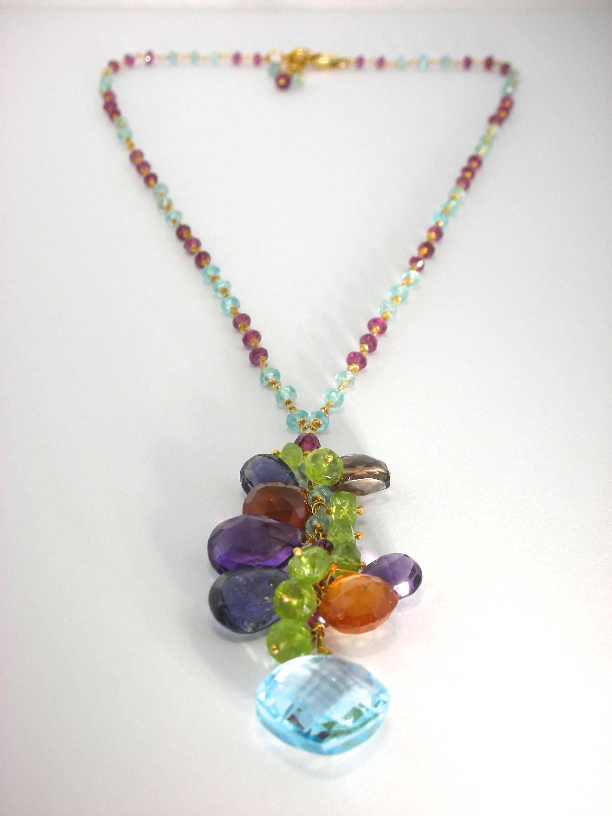 Jona design collection, hand crafted, 18 karat yellow gold, Blue Topaz, Peridot, Carnelian, Iolite bead necklace (total carats 135.70).
All Jona jewelry is new and has never been previously owned or worn. Each item will arrive at your door