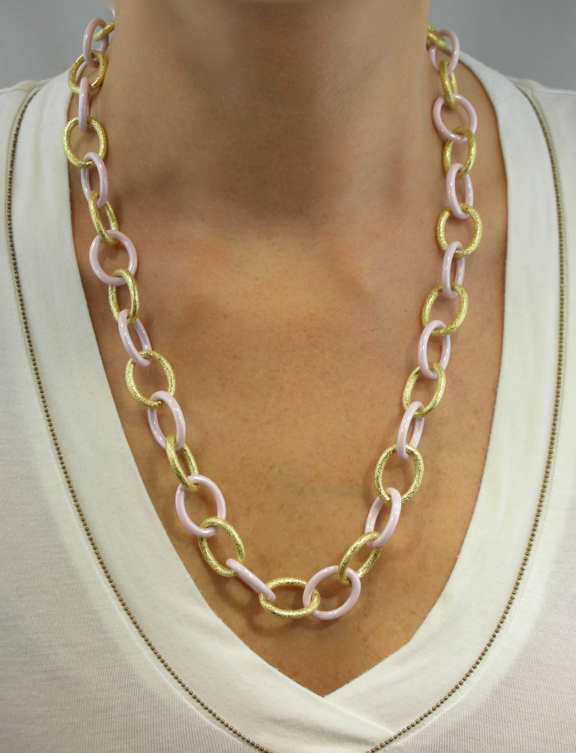 Women's or Men's Jona High-Tech Pink Ceramic Gold Link Necklace