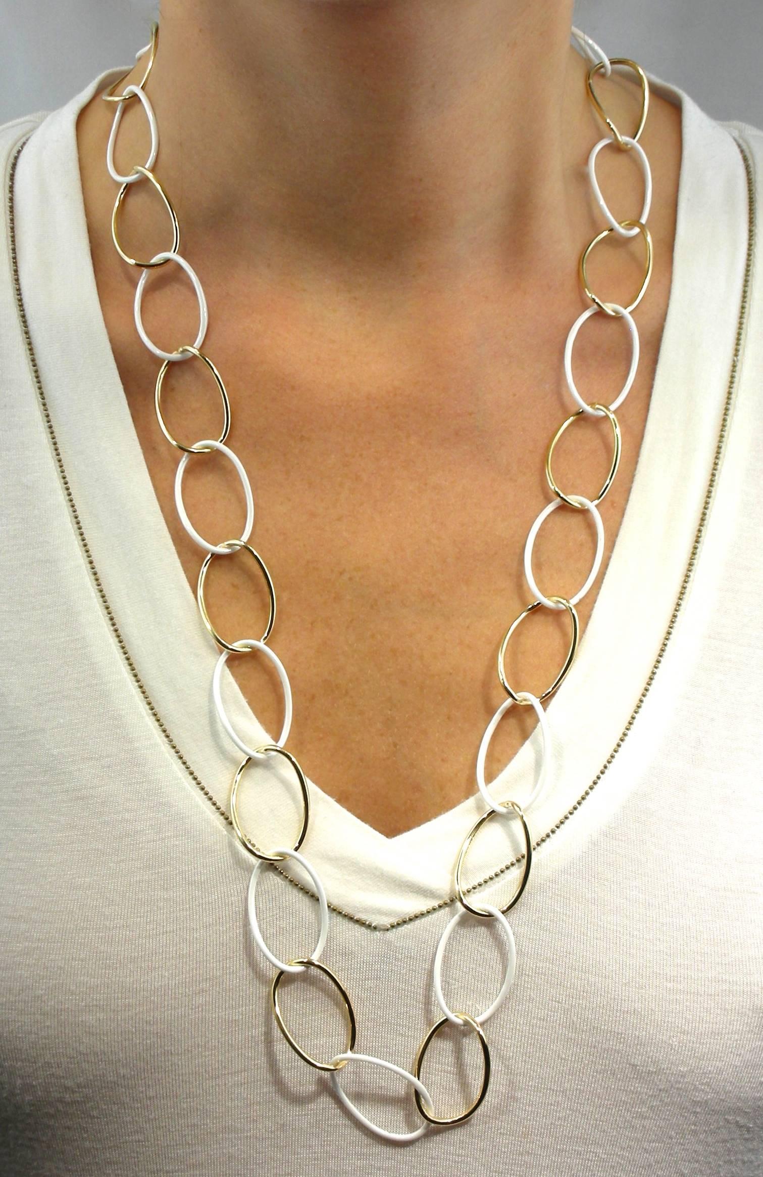 Women's Jona High-Tech Black Ceramic Gold Long Curb-Link Necklace